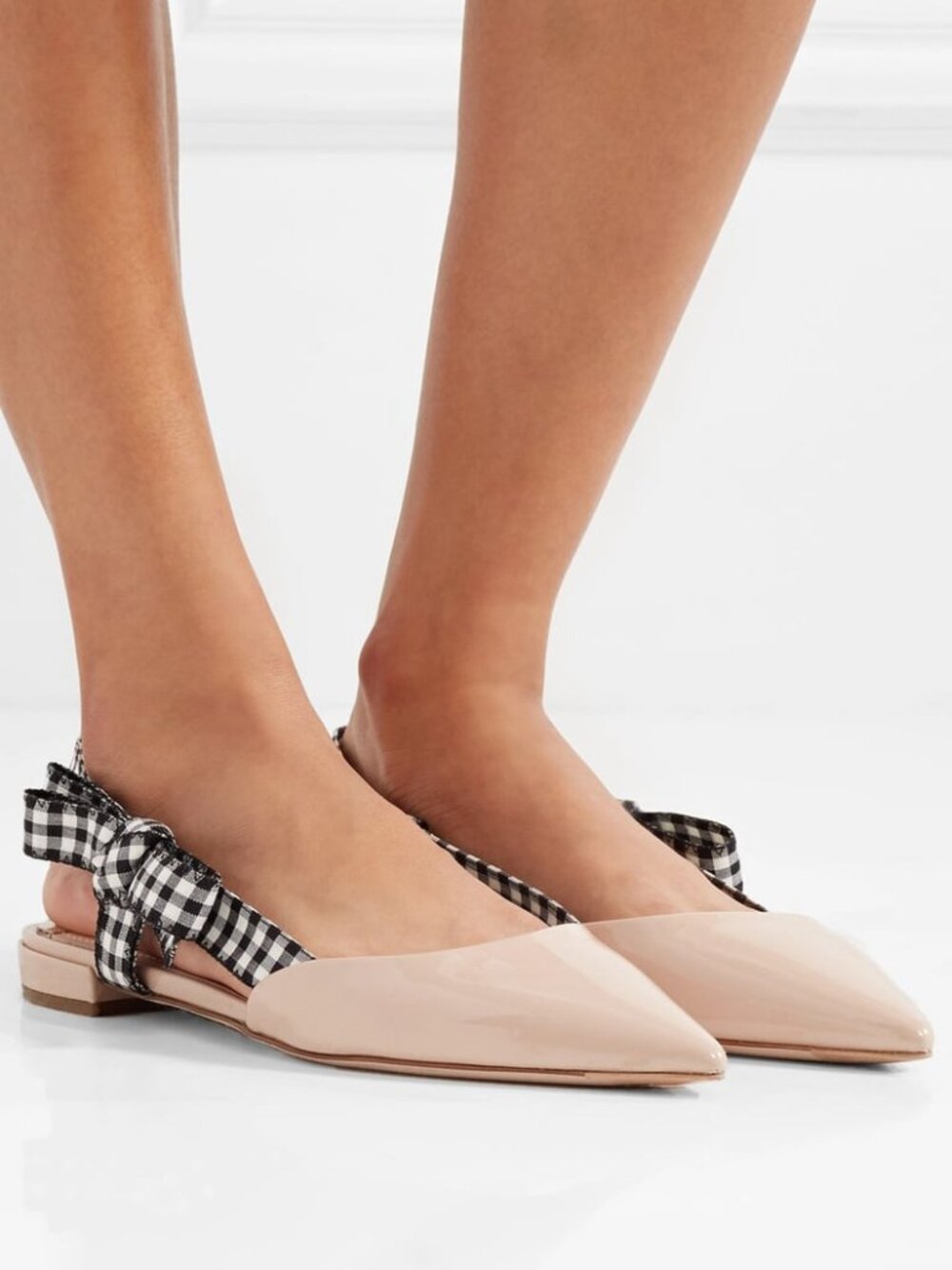 Miu Miu C18 Cipria Patent Leather Gingham-Slingback Flats